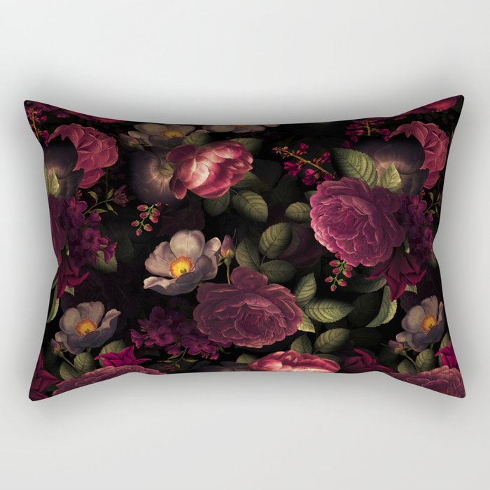 Midnight Vintage Shiny Botanical Rose Garden Rectangular Pillow Gallery Image 1