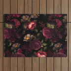 Midnight Vintage Shiny Botanical Rose Garden Outdoor Rug Gallery Image 1