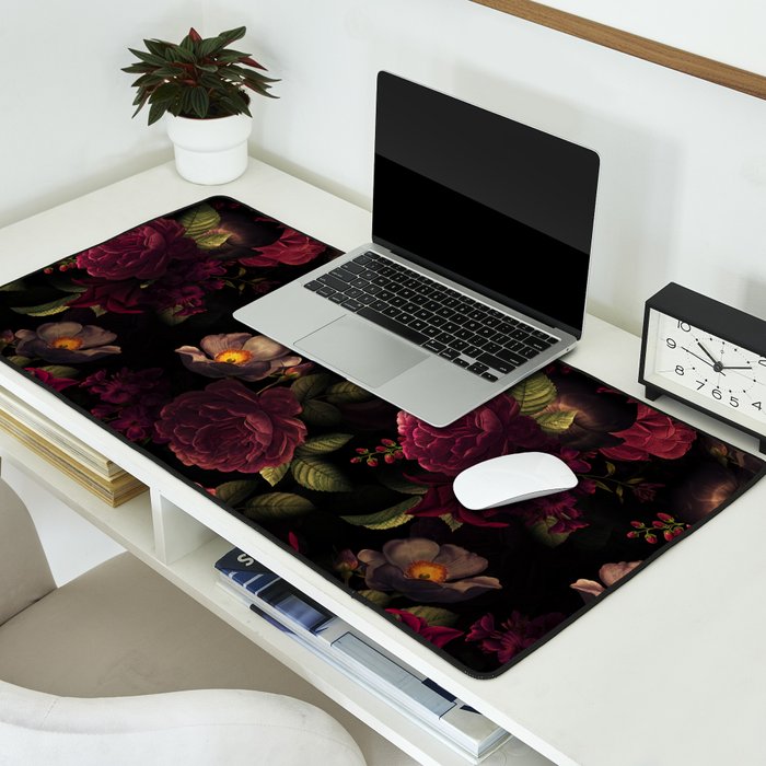 Midnight Vintage Shiny Botanical Rose Garden Desk Mat Gallery Image 2
