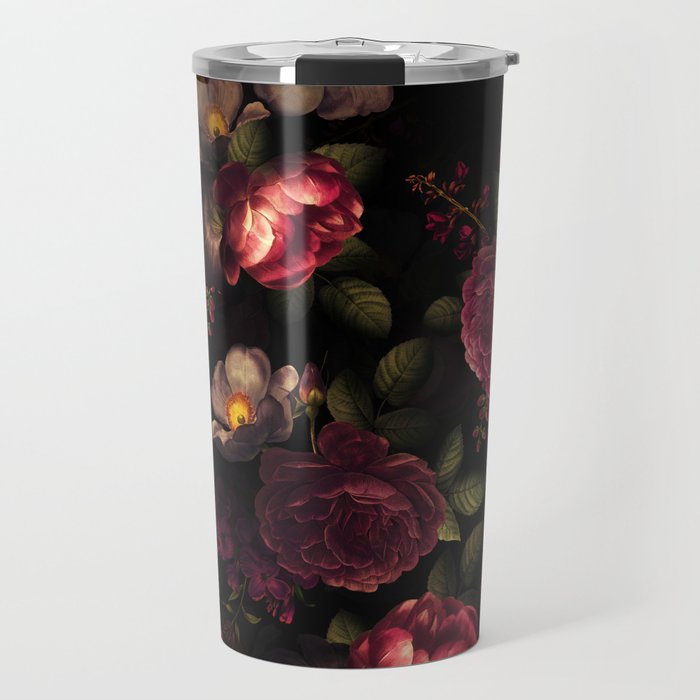 Midnight Vintage Shiny Botanical Rose Garden Travel Mug Gallery Image 1