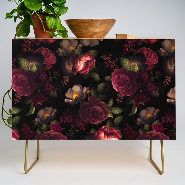 Midnight Vintage Shiny Botanical Rose Garden Credenza Gallery Image 1