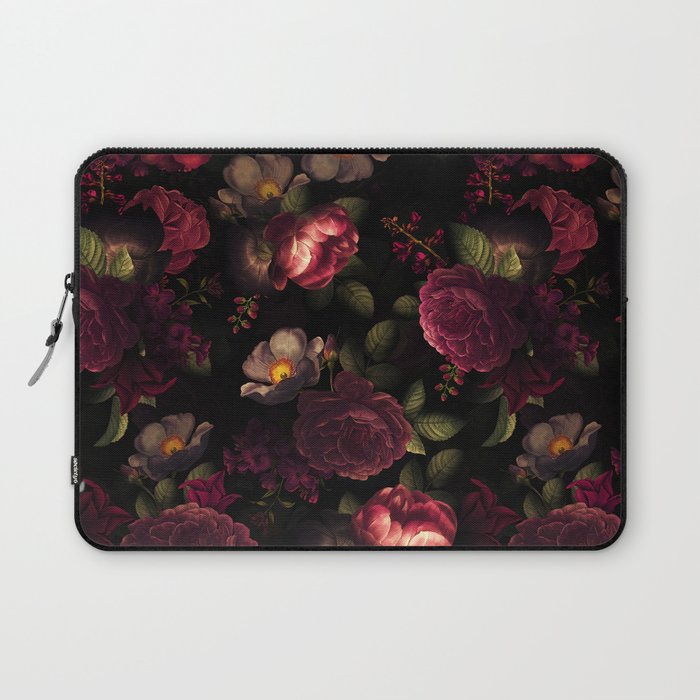 Midnight Vintage Shiny Botanical Rose Garden Laptop Sleeve Gallery Image 1