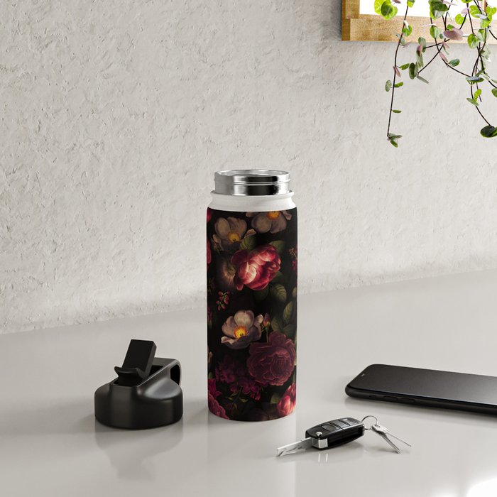 Midnight Vintage Shiny Botanical Rose Garden Water Bottle Gallery Image 4