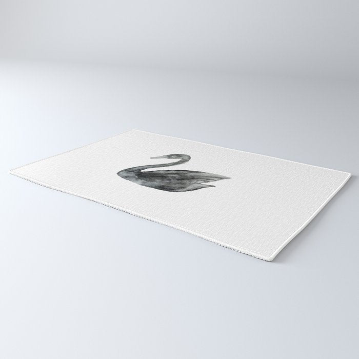 Elegant black white hand painted watercolor swan Rug Gallery Image 3