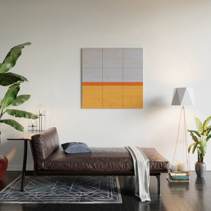 70s Summer Color Block Blue and Orange Wood Wall Art Gallery Image 2
