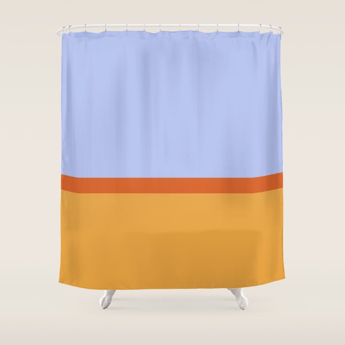 70s Summer Color Block Blue and Orange Shower Curtain Gallery Image 1