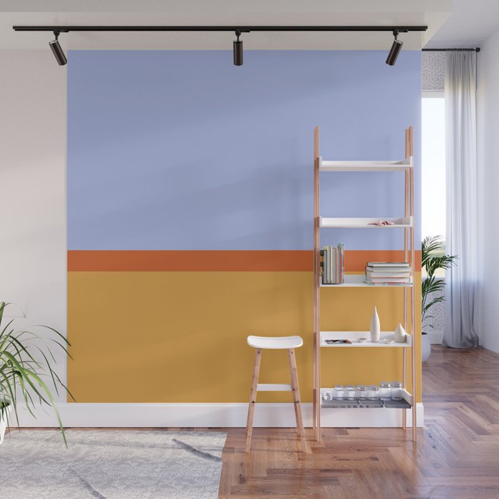 70s Summer Color Block Blue and Orange Wall Mural Gallery Image 1