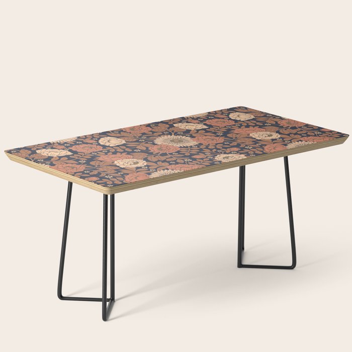 Peach, Dusty Rose, Mauve & Blue-Gray Floral Pattern Coffee Table Gallery Image 1