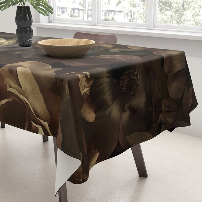 Moody Flower Garden Baroque Opulence Brown Tablecloth Gallery Image 3