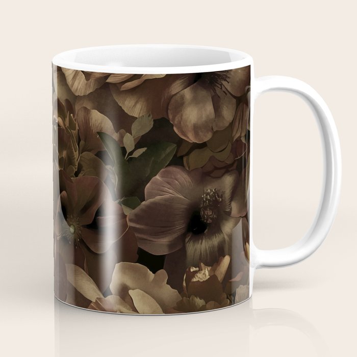 Moody Flower Garden Baroque Opulence Brown Coffee Mug Gallery Image 1