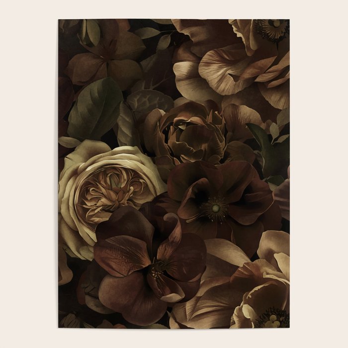 Moody Flower Garden Baroque Opulence Brown Poster Gallery Image 1