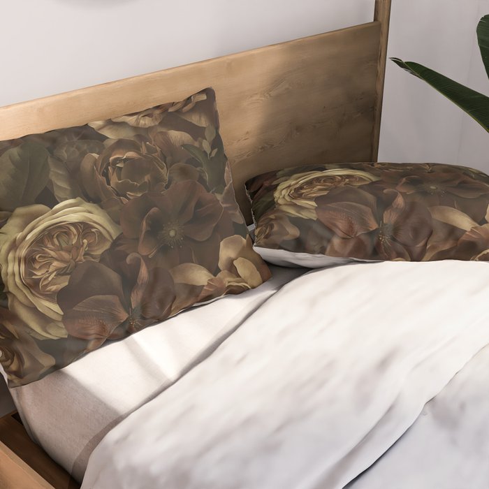 Moody Flower Garden Baroque Opulence Brown Pillow Sham Gallery Image 2