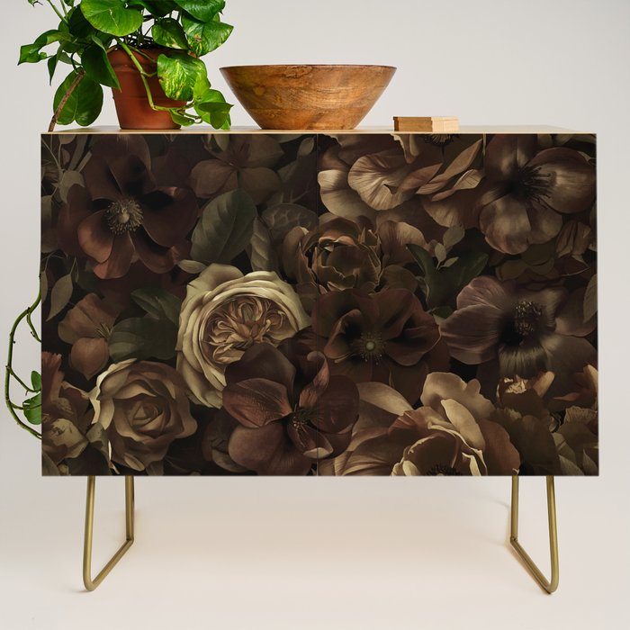 Moody Flower Garden Baroque Opulence Brown Credenza Gallery Image 1