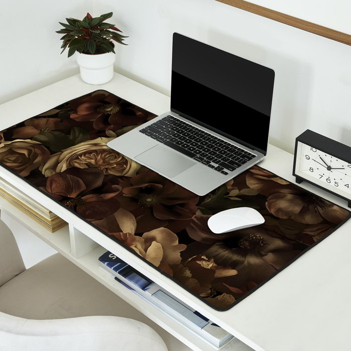 Moody Flower Garden Baroque Opulence Brown Desk Mat Gallery Image 2