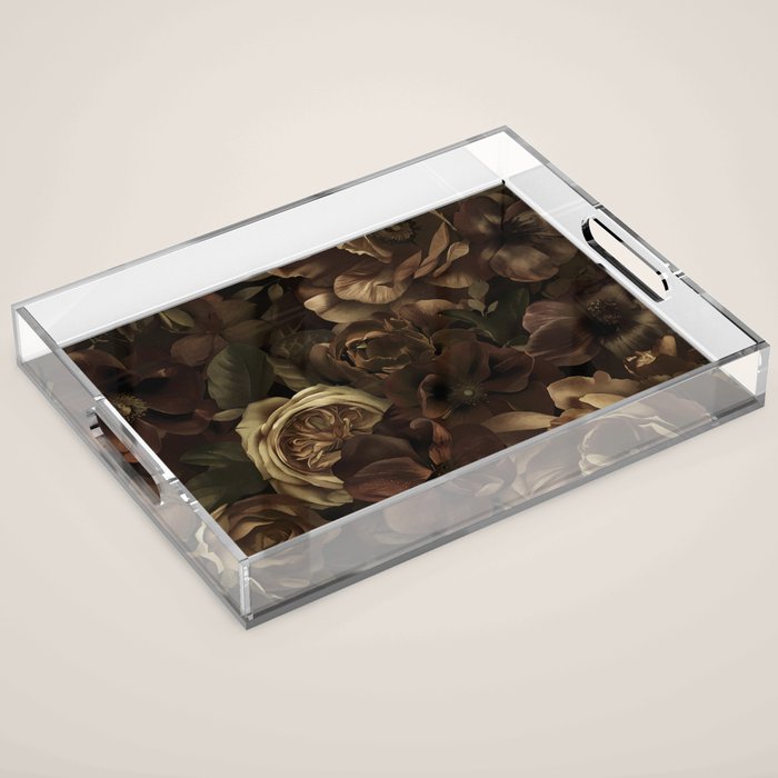 Moody Flower Garden Baroque Opulence Brown Acrylic Tray Gallery Image 1