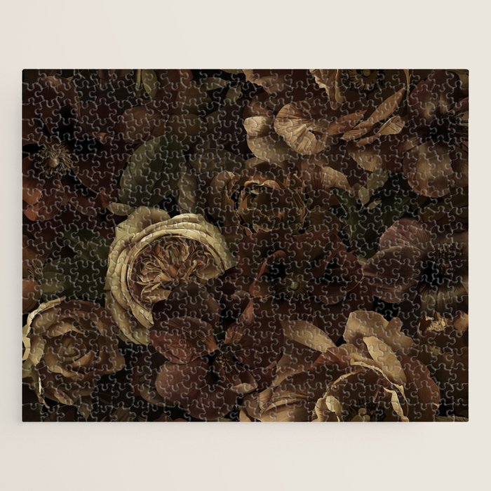 Moody Flower Garden Baroque Opulence Brown Jigsaw Puzzle Gallery Image 1