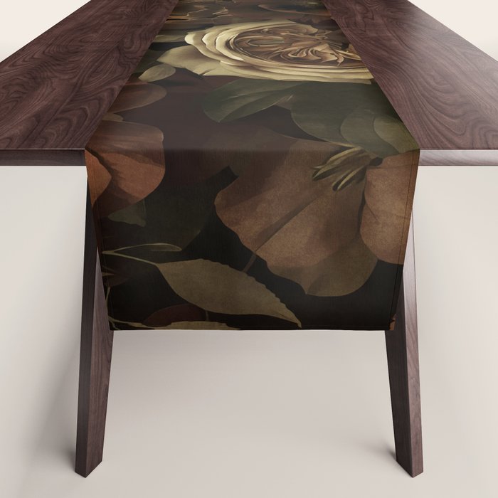 Moody Flower Garden Baroque Opulence Brown Table Runner Gallery Image 1