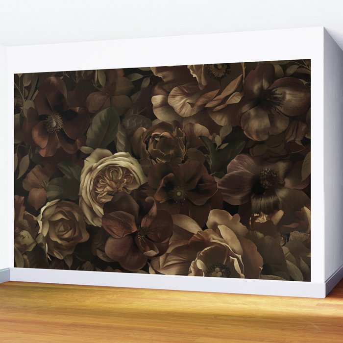 Moody Flower Garden Baroque Opulence Brown Wall Mural Gallery Image 2