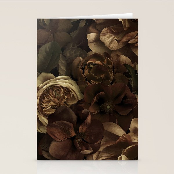 Moody Flower Garden Baroque Opulence Brown Stationery Card Gallery Image 1