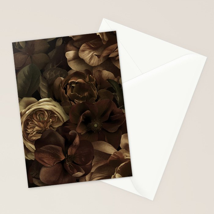 Moody Flower Garden Baroque Opulence Brown Stationery Card Gallery Image 2