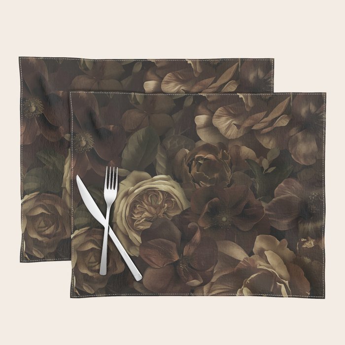 Moody Flower Garden Baroque Opulence Brown Placemat Gallery Image 1