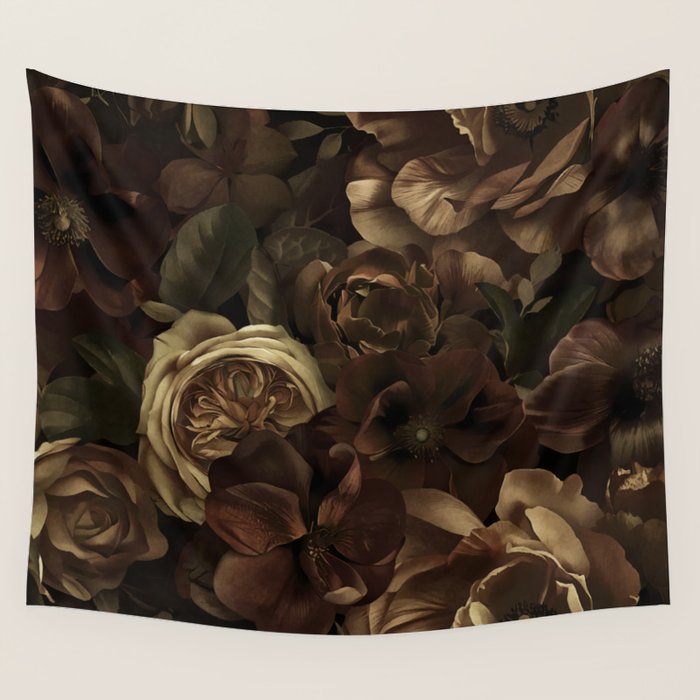Moody Flower Garden Baroque Opulence Brown Wall Tapestry Gallery Image 4
