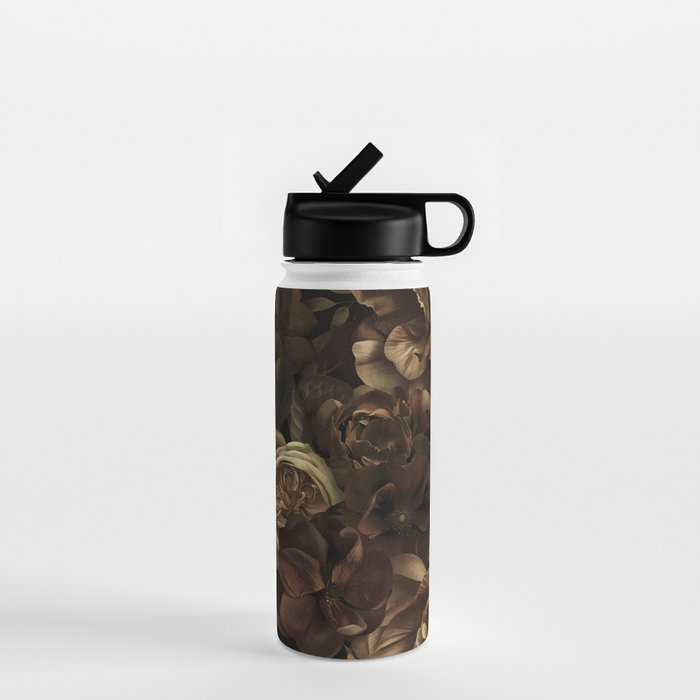 Moody Flower Garden Baroque Opulence Brown Water Bottle Gallery Image 1