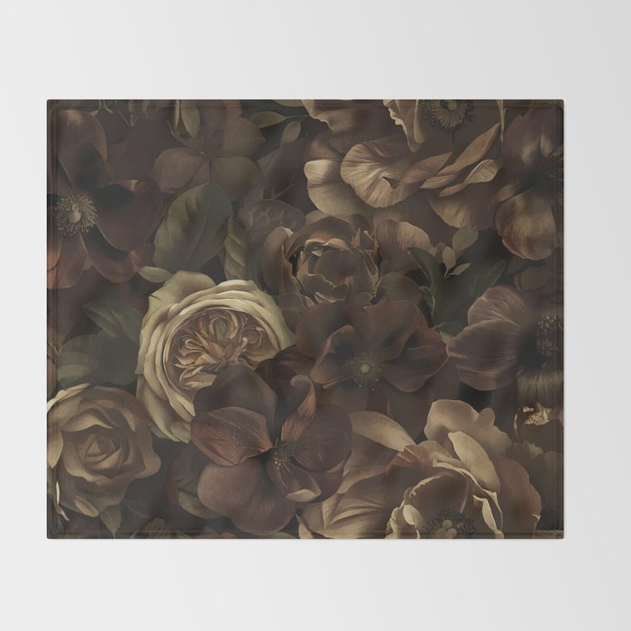 Moody Flower Garden Baroque Opulence Brown Throw Blanket Gallery Image 2
