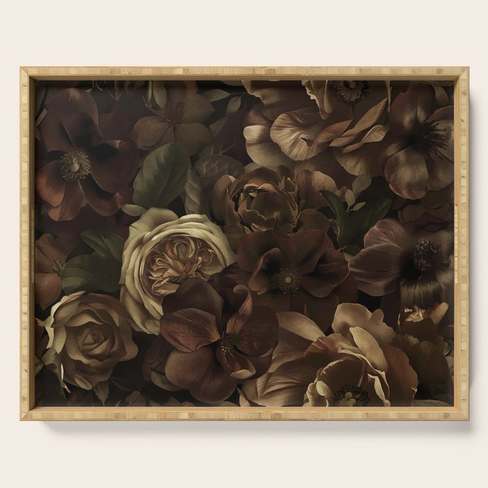 Moody Flower Garden Baroque Opulence Brown Serving Tray Gallery Image 1