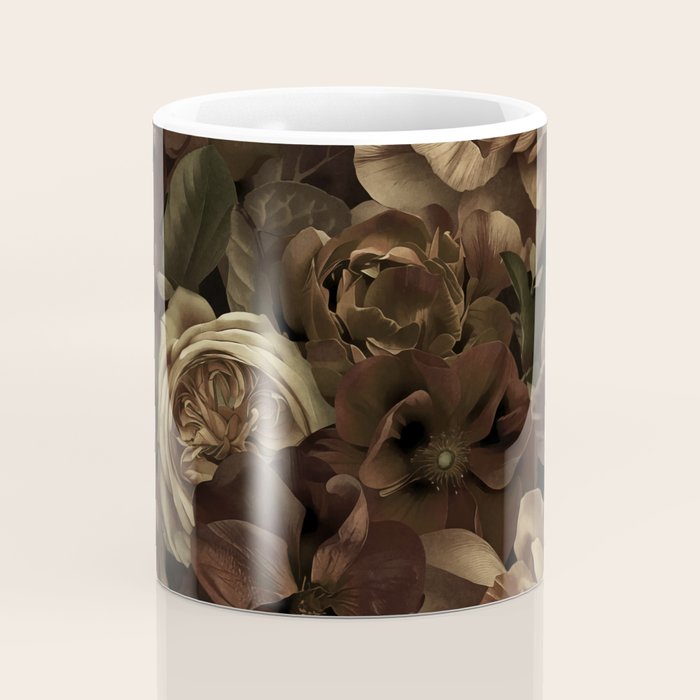 Moody Flower Garden Baroque Opulence Brown Coffee Mug Gallery Image 4