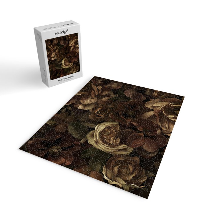 Moody Flower Garden Baroque Opulence Brown Jigsaw Puzzle Gallery Image 2