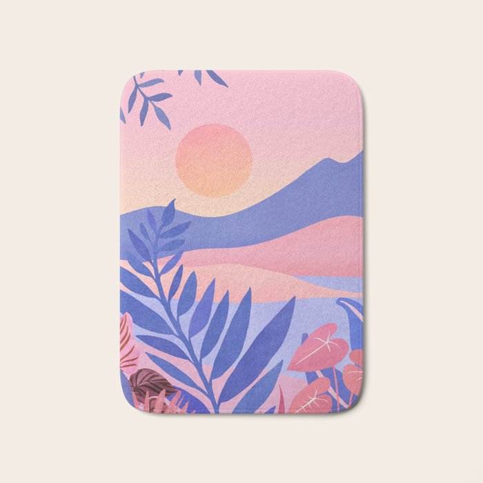 Hawaiian Sunset Tropical Landscape Bath Mat Gallery Image 1