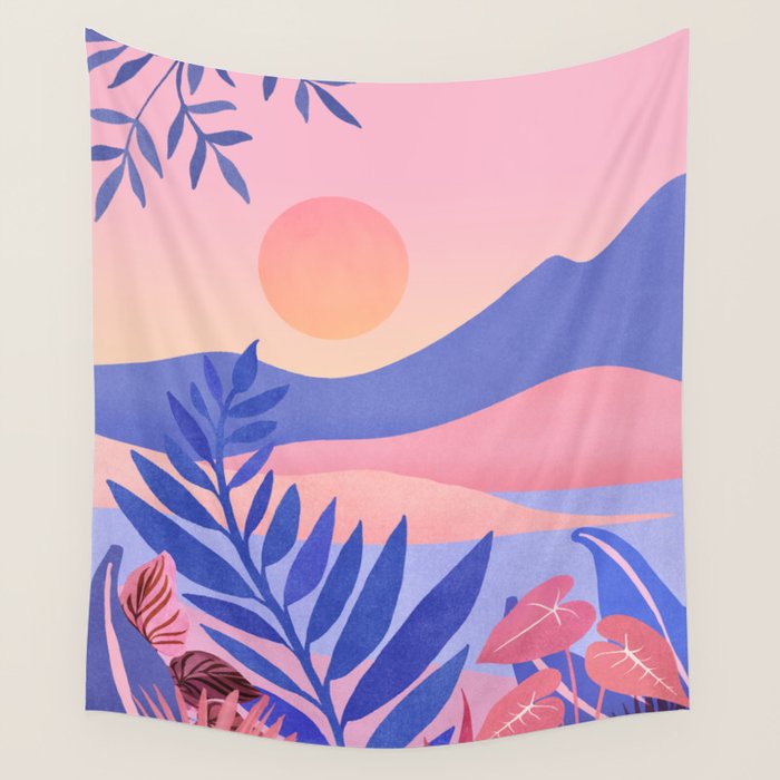Hawaiian Sunset Tropical Landscape Wall Tapestry Gallery Image 4