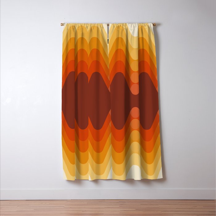 Retro 70s Style Geometric Sonic Wave Pattern 222 Orange Brown and Yellow Window Curtain Gallery Image 3