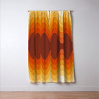 Retro 70s Style Geometric Sonic Wave Pattern 222 Orange Brown and Yellow Window Curtain Gallery Image 3