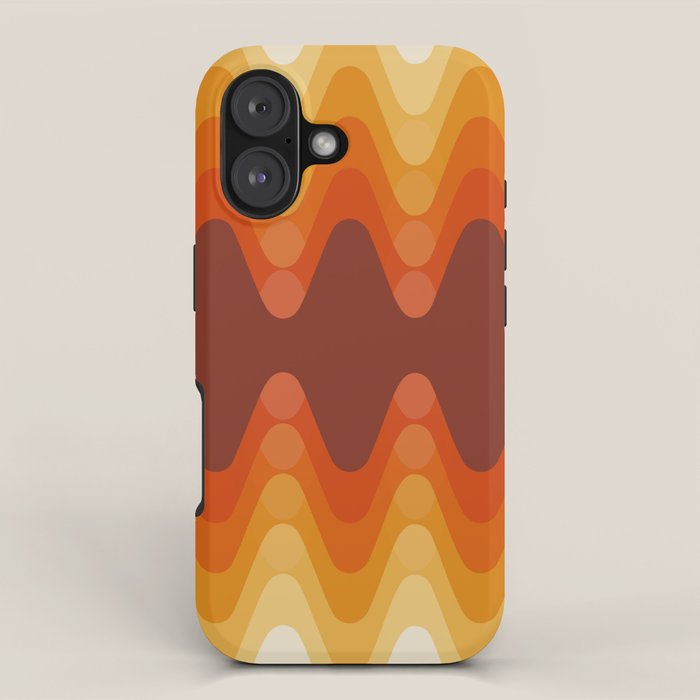 Retro 70s Style Geometric Sonic Wave Pattern 222 Orange Brown and Yellow iPhone Case Gallery Image 1