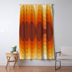 Retro 70s Style Geometric Sonic Wave Pattern 222 Orange Brown and Yellow Window Curtain Gallery Image 5