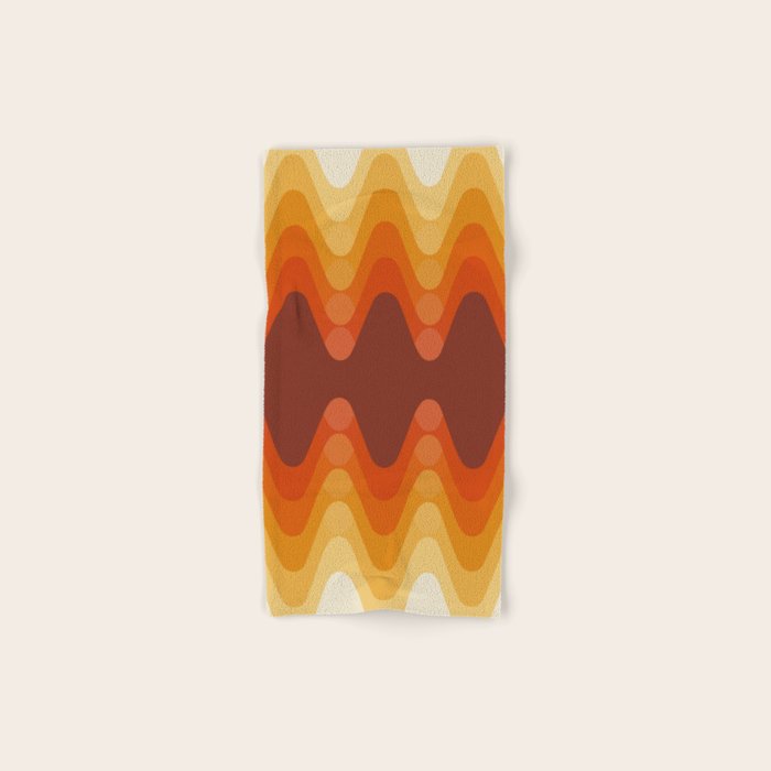 Retro 70s Style Geometric Sonic Wave Pattern 222 Orange Brown and Yellow Bath Towel Gallery Image 1
