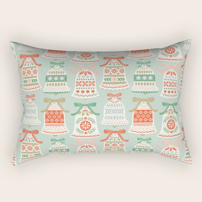 Folk Art Holiday Bells - Light Green Rectangular Pillow Gallery Image 1