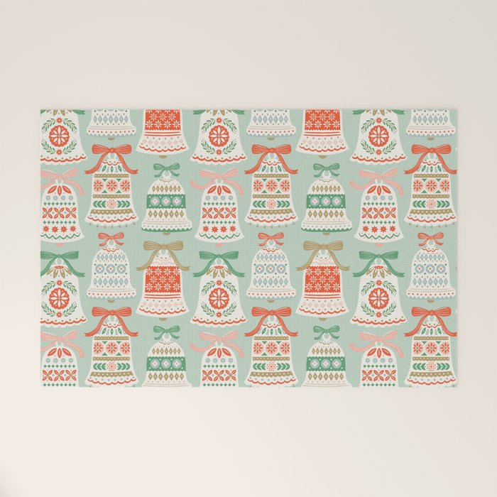 Folk Art Holiday Bells - Light Green Welcome Mat Gallery Image 1