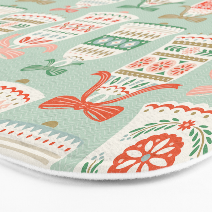 Folk Art Holiday Bells - Light Green Bath Mat Gallery Image 3