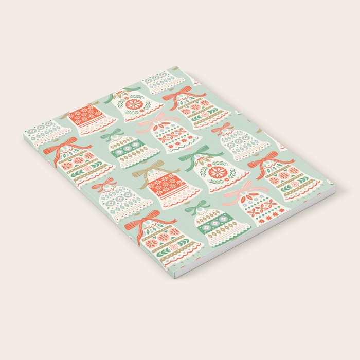 Folk Art Holiday Bells - Light Green Notebook Gallery Image 2