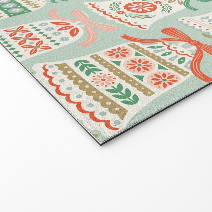 Folk Art Holiday Bells - Light Green Welcome Mat Gallery Image 2