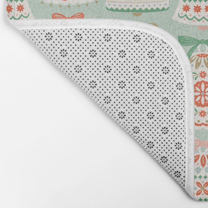 Folk Art Holiday Bells - Light Green Bath Mat Gallery Image 2