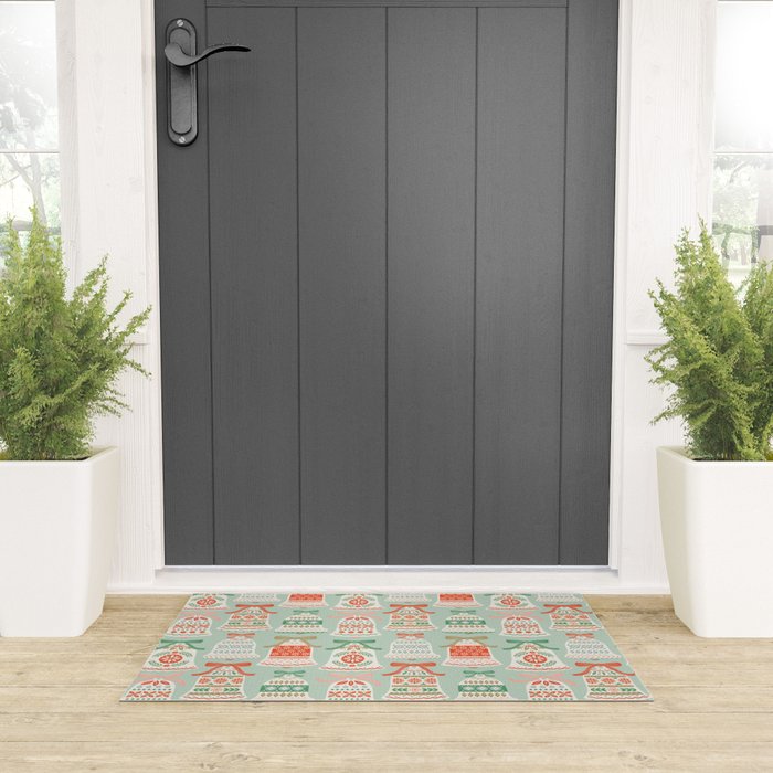 Folk Art Holiday Bells - Light Green Welcome Mat Gallery Image 3