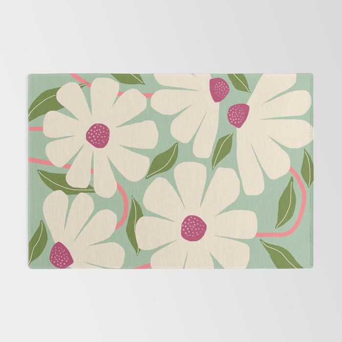 Wild Daisies - pastel green & pink Rug Gallery Image 2