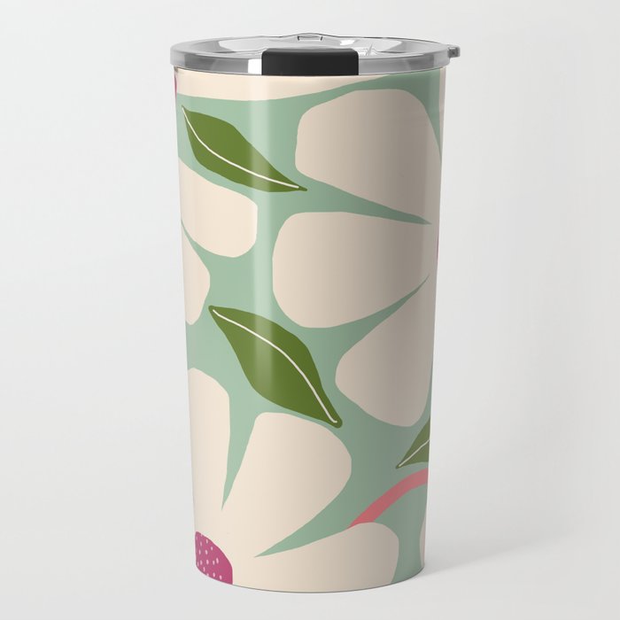Wild Daisies - pastel green & pink Travel Mug Gallery Image 1