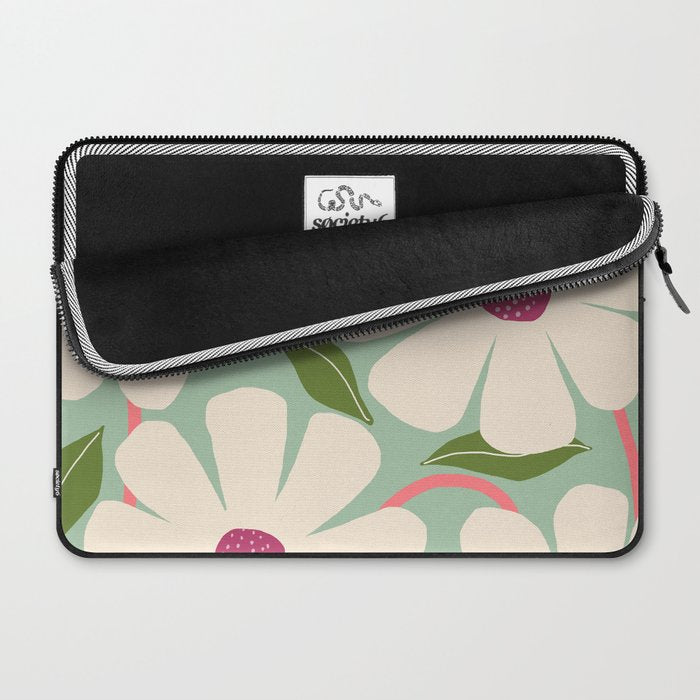 Wild Daisies - pastel green & pink Laptop Sleeve Gallery Image 2