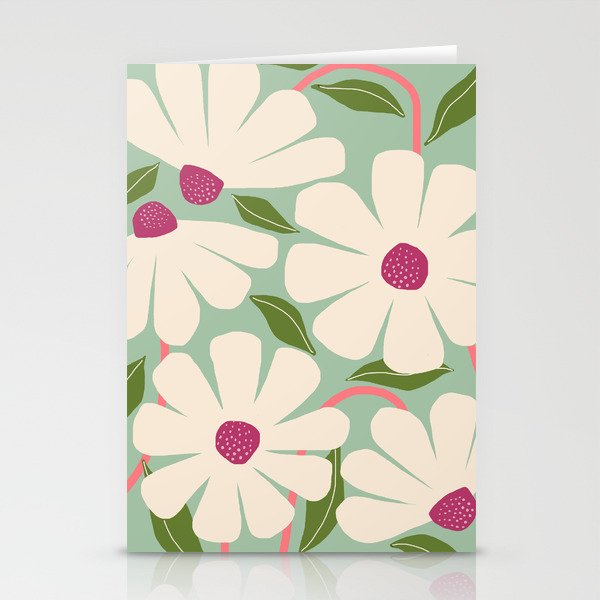 Wild Daisies - pastel green & pink Stationery Card Gallery Image 2