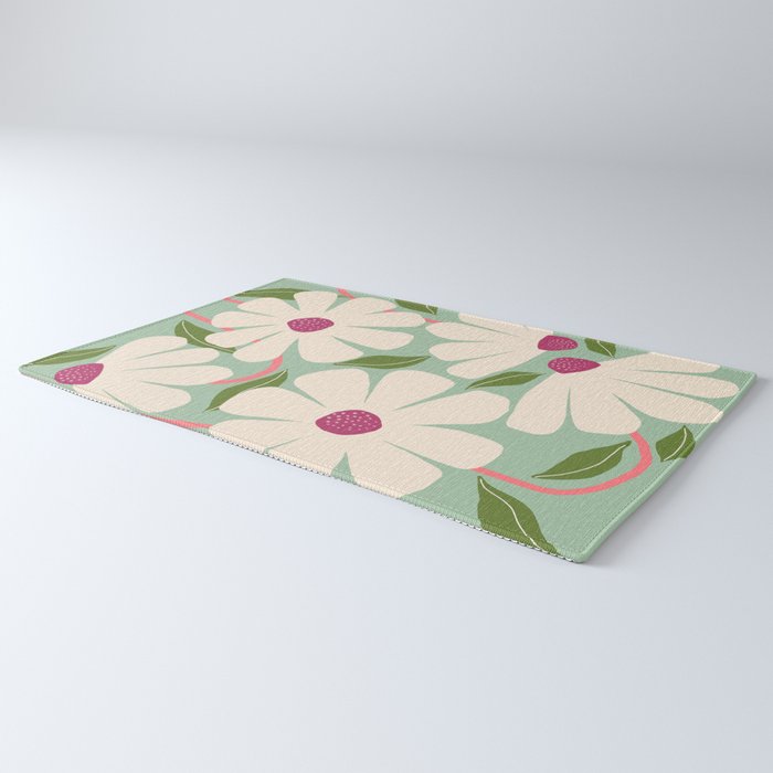 Wild Daisies - pastel green & pink Rug Gallery Image 3